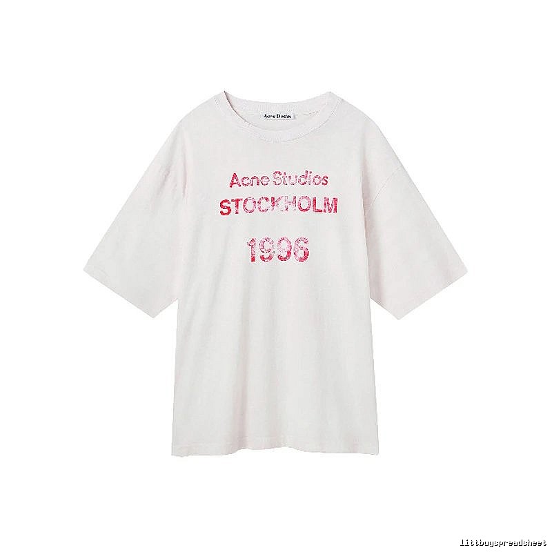 Acne Studios 2090-80 White Pink Lettering Style Ac908046 Stockholm Logo T-Shirt Resort Wear