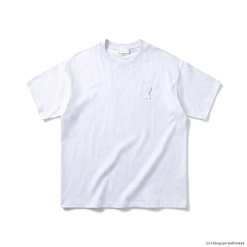 AMI Embroidered Minimalist Style White T-shirt