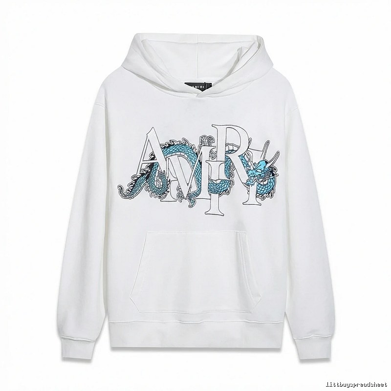 AMIRI White Hoodie with Dragon Pattern Print Style