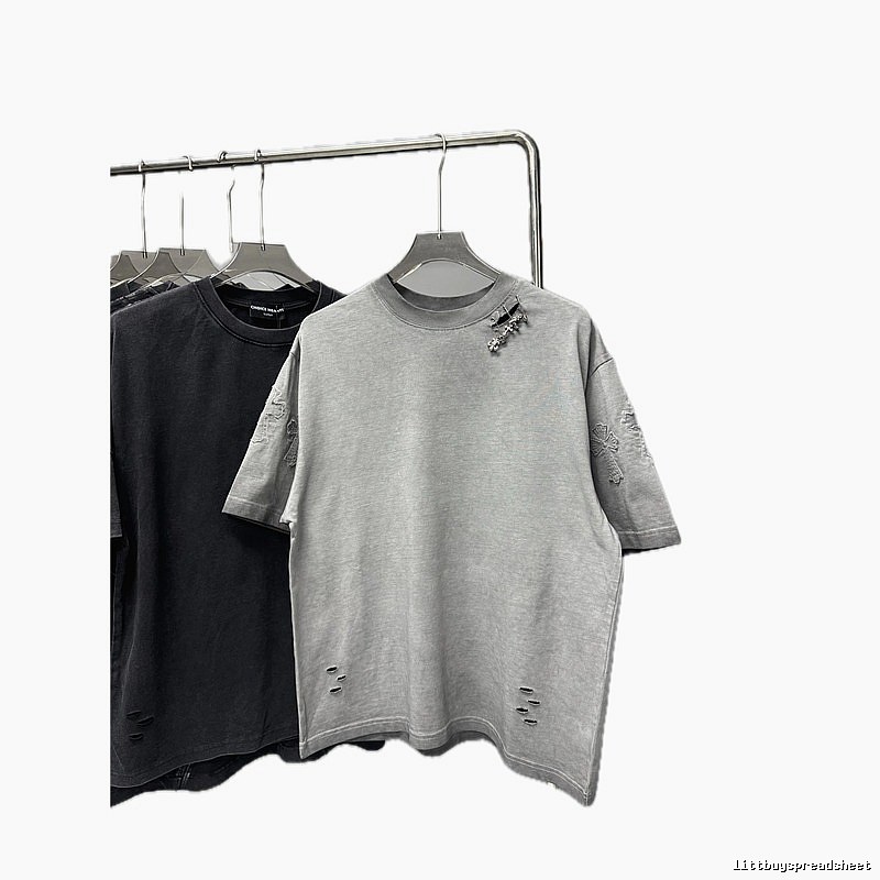 Chrome Hearts Cross Embroidered Street Style Gray Short-sleeve T-shirt