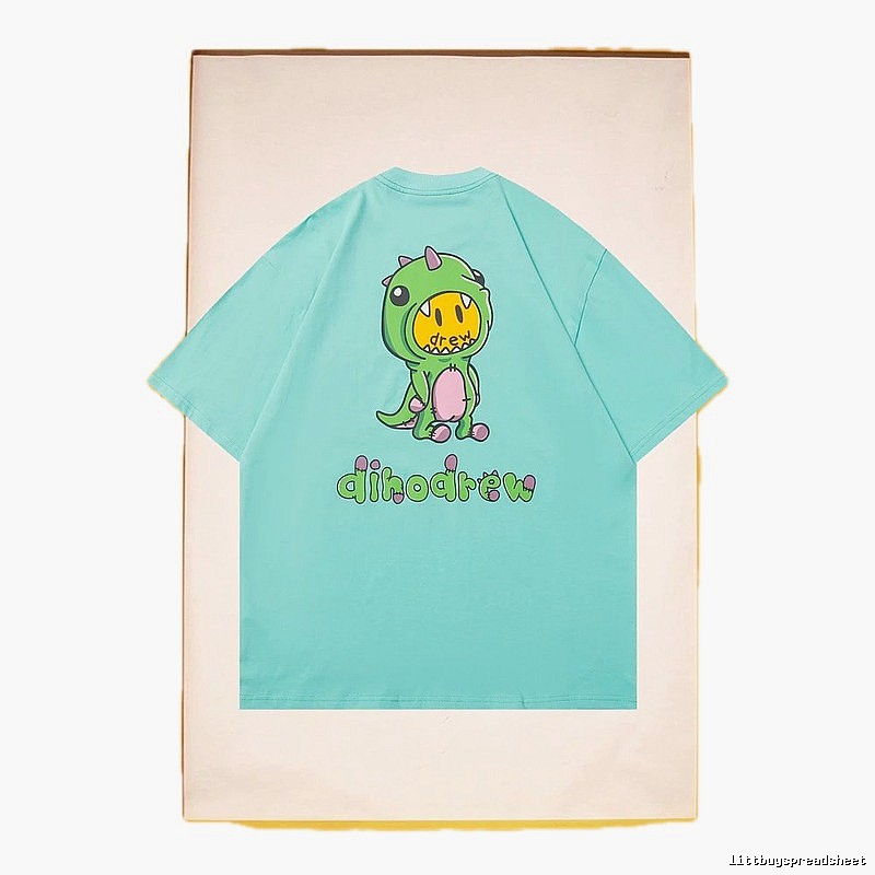 DREW Dinosaur Series Streetwear Style Light Blue Short Sleeve T-Shirt