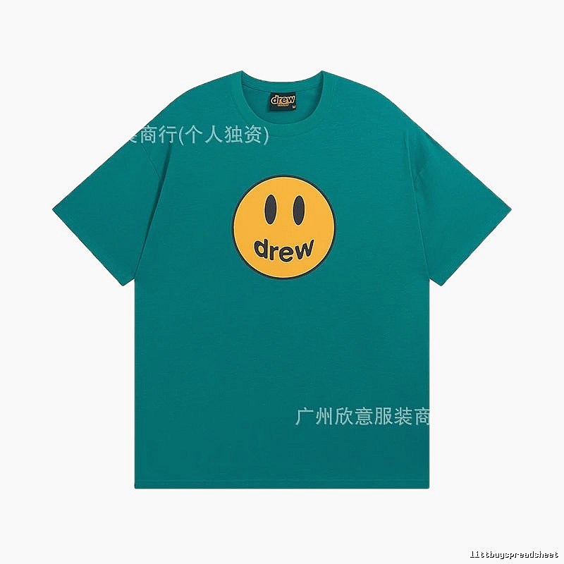 DREW Smiley Face Casual Style Lake Green Short Sleeve T-shirt