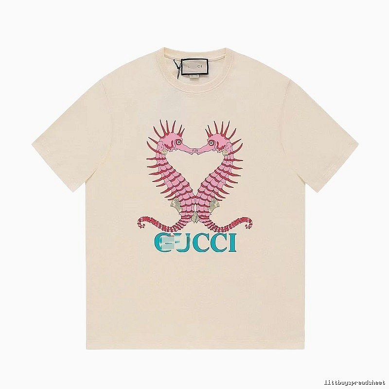 Gucci Seahorse Print Trendy Off-white Short Sleeve T-shirt