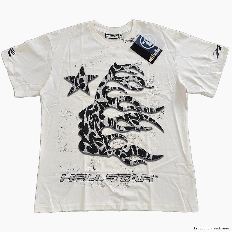 Hellstar Flame Print Street-style Off-white T-shirt