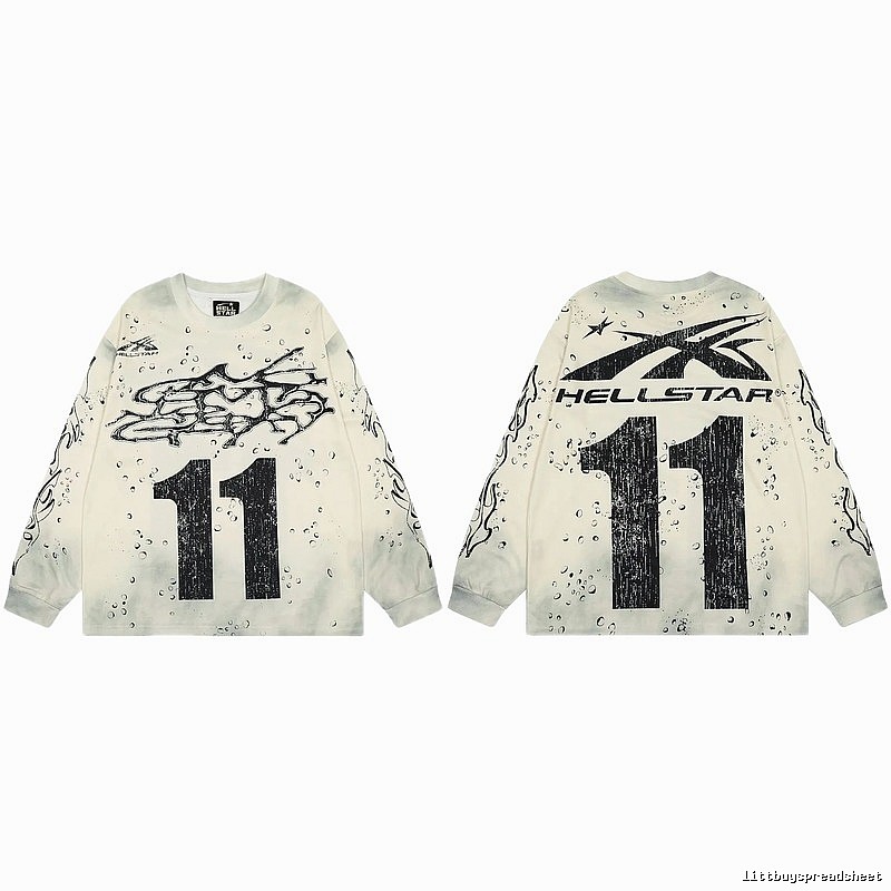 Hellstar No.11 Distressed Street Style Off-white Long Sleeve T-shirt