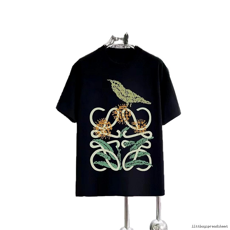 LOEWE Bird and Flower Print Vintage Black T-Shirt