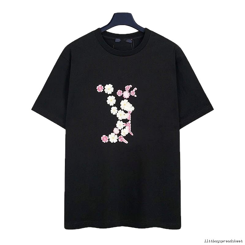 Louis Vuitton Floral Embroidered Casual Black Short-sleeved T-shirt