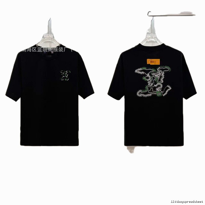 Louis Vuitton Trendy Style Embroidered Black T-Shirt