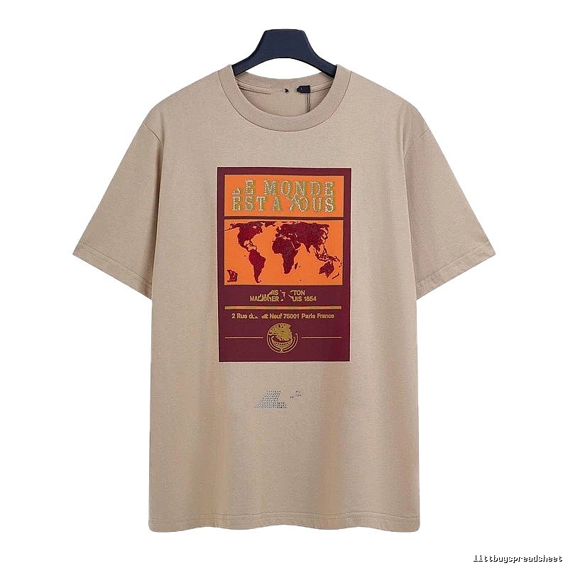 Louis Vuitton Vintage-style Map Print Khaki T-Shirt