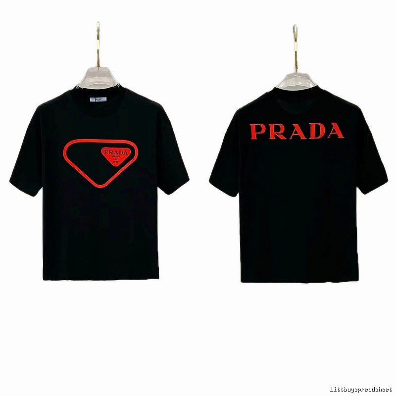 Prada Inverted Triangle Streetwear Style Black Short-sleeve T-shirt