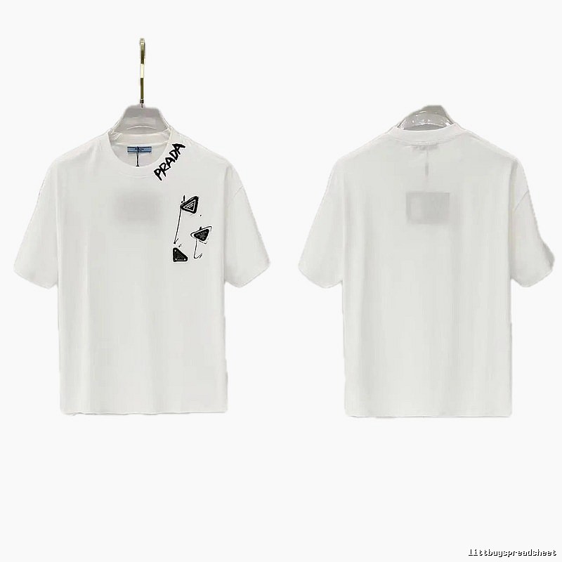 Prada Triangle Logo Casual Style White T-Shirt