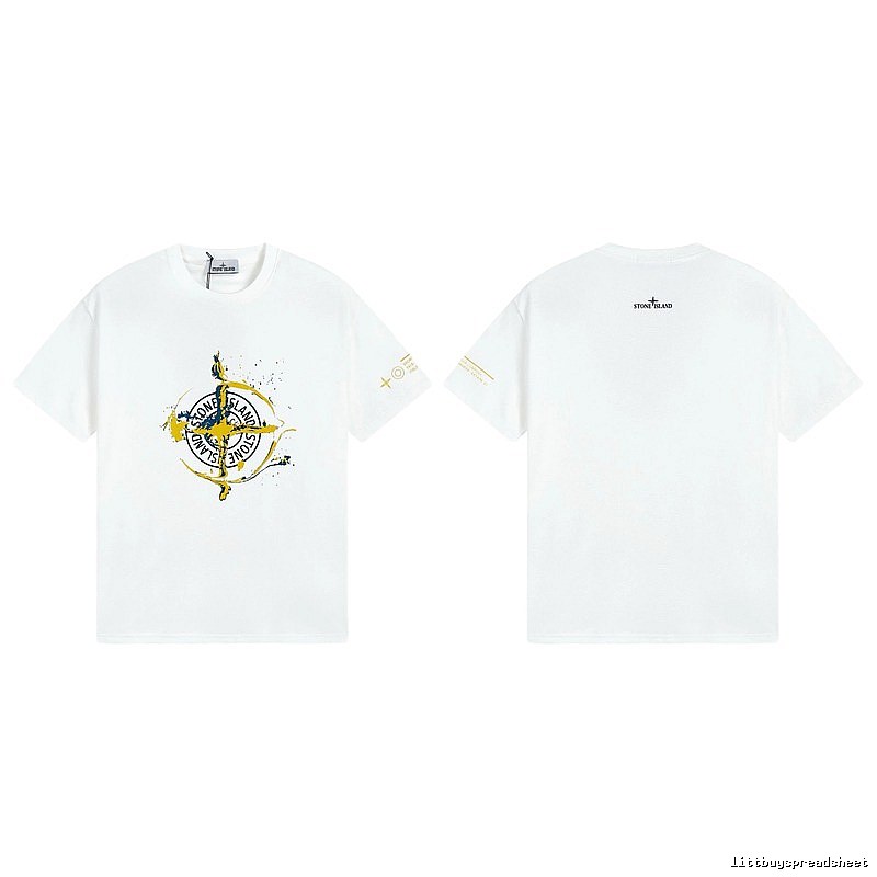 Stone Island Ink-splattered Trendy Style White T-shirt