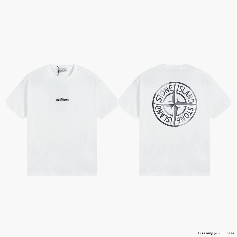 Stone Island Large Compass Print Street Style White T-Shirt