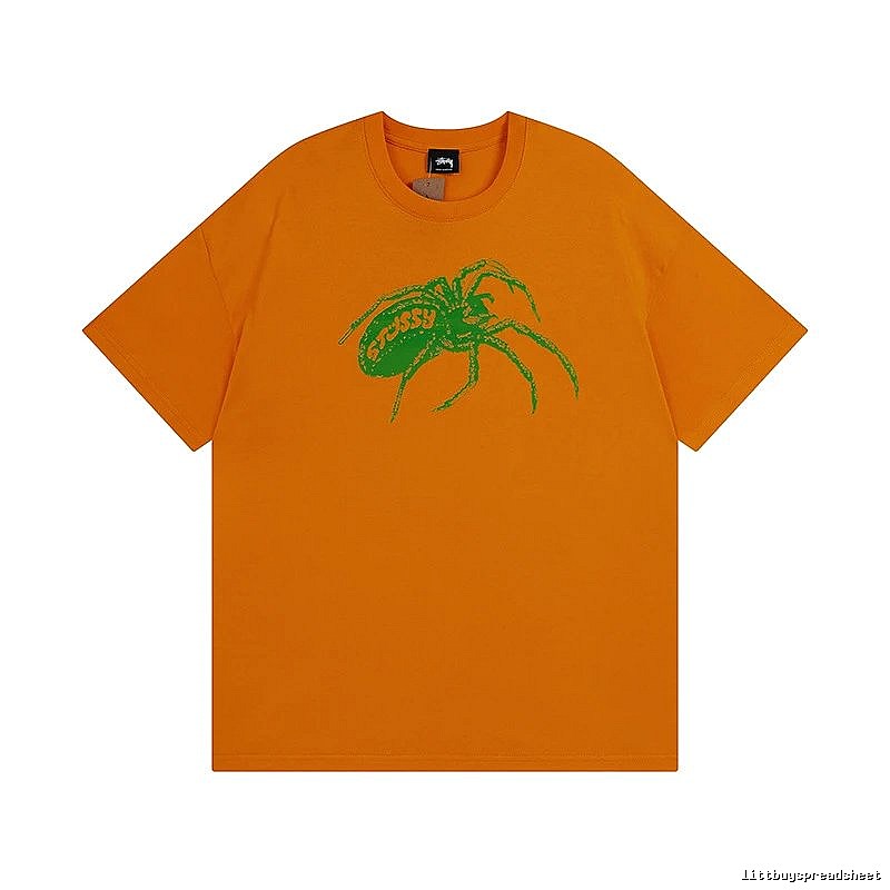 Stussy Orange Spider Graphic T-Shirt Streetwear Look Logo
