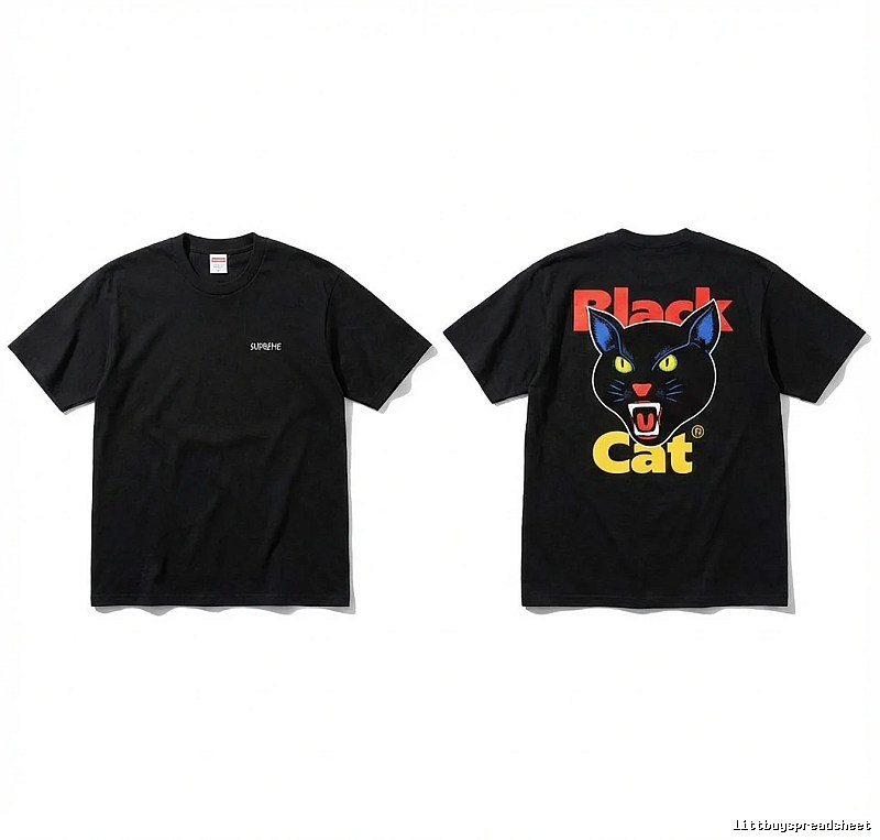 Supreme Black Cat Trendy and Cool Style Short-sleeve Shirt