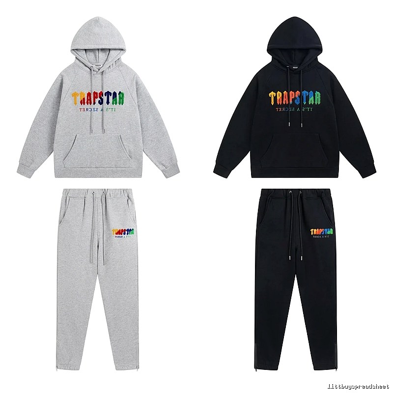 Trapstar Rainbow Wind Grey/Black Hooded Set