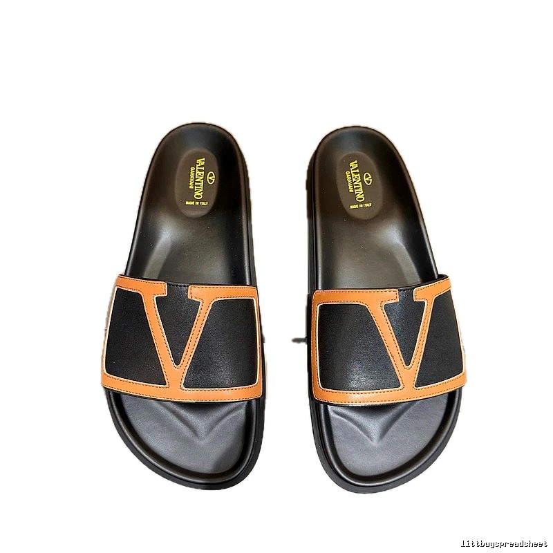 Valentino V-logo Casual Black and Brown Slide Sandals