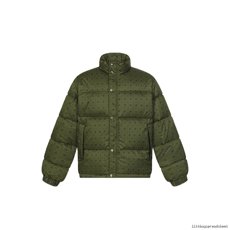Vintage-style down jacket with Chrome Hearts print